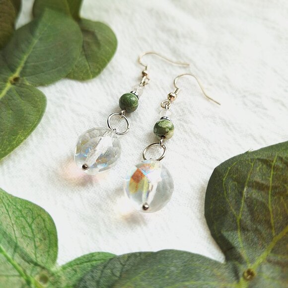 Gemstone & Crystal Silver Earrings, Elegant Boho Wedding Earrings, Hippie Chic - Picture 3 of 7